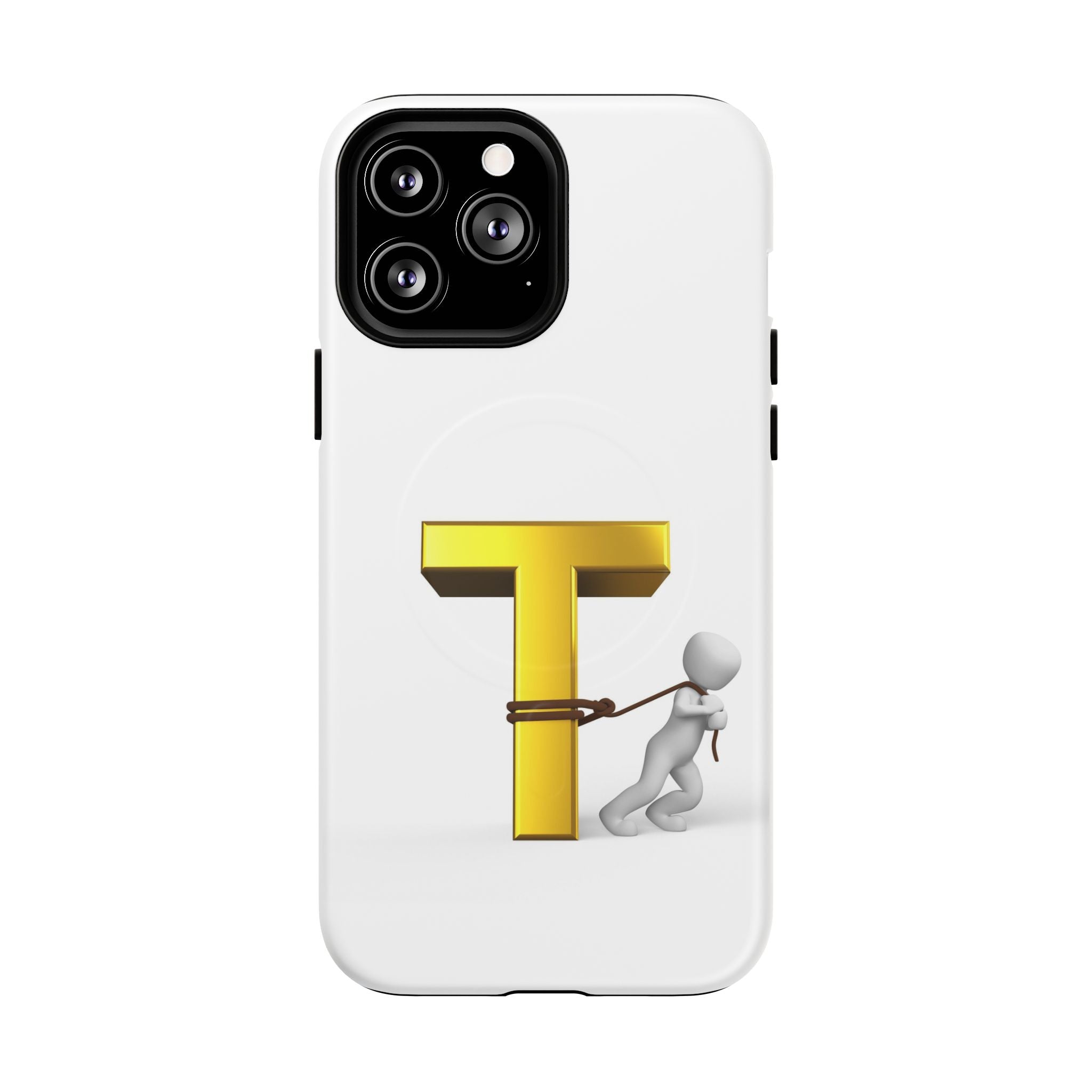 Coque de téléphone Lettre T en or avec personnage tirant | Coque magnétique résistante