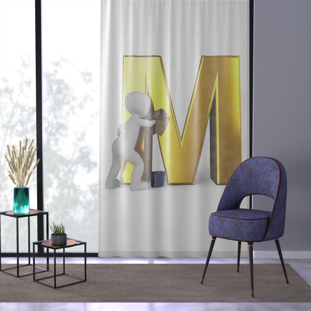 Gold Letter M with Painter Figure Window Curtain | Monogram Initial Decor
