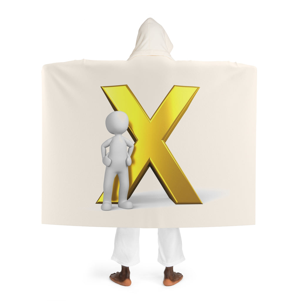 Gold Letter X With Figure Hooded Sherpa Blanket | Cozy Fleece Hooded Blanket