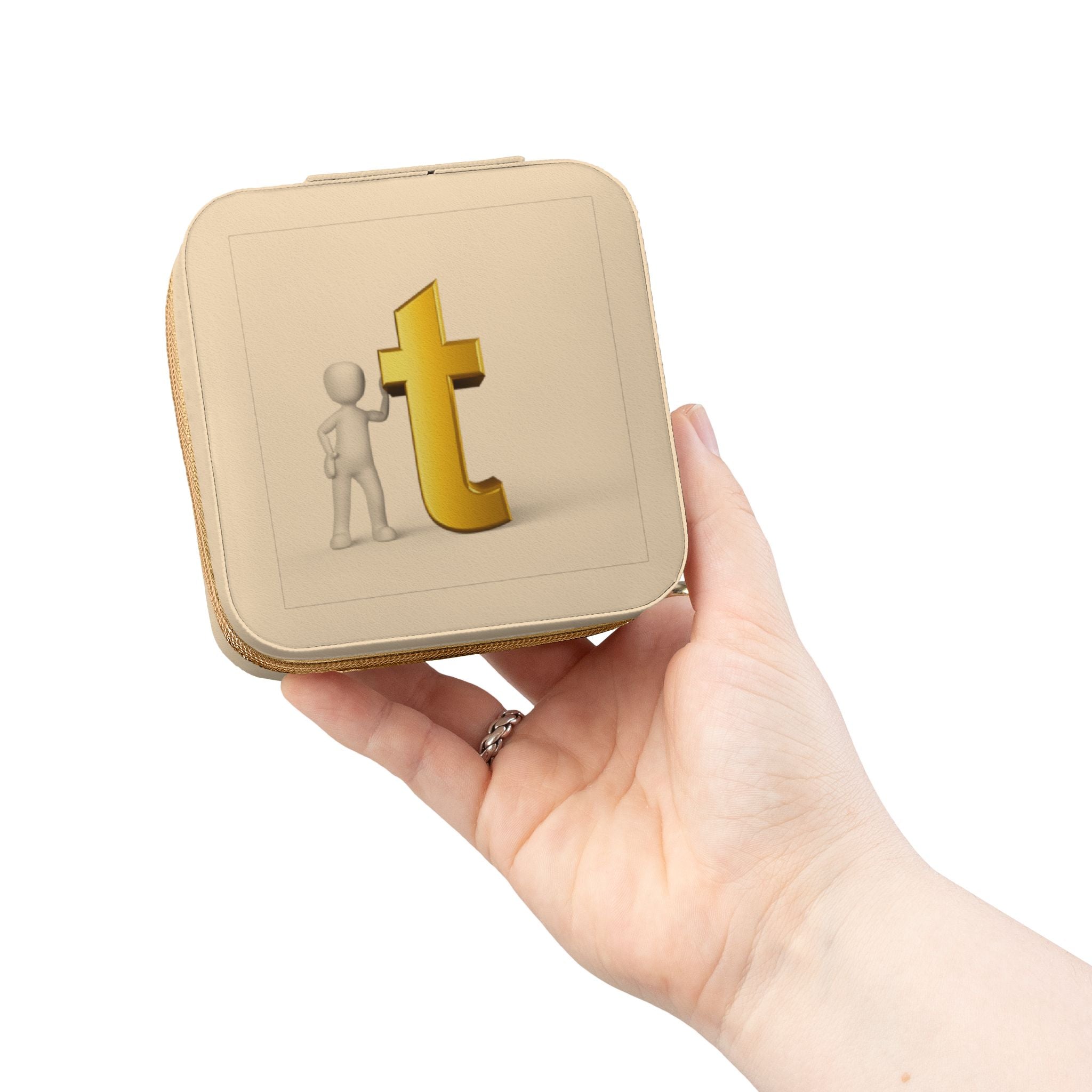Minimalist Gold Letter T Jewelry Travel Case | Compact Portable Organizer