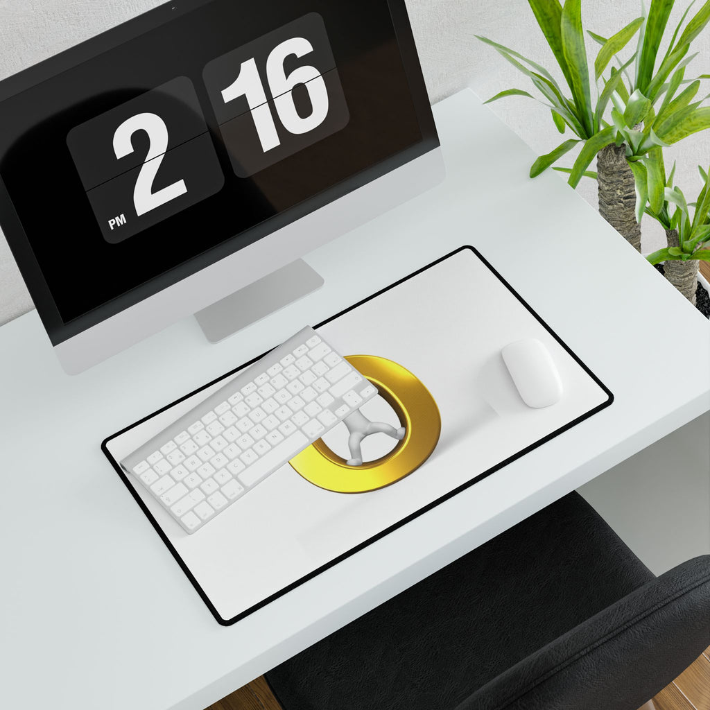 Gold Letter O with 3D Figure Desk Mat | Minimalist Office Mousepad