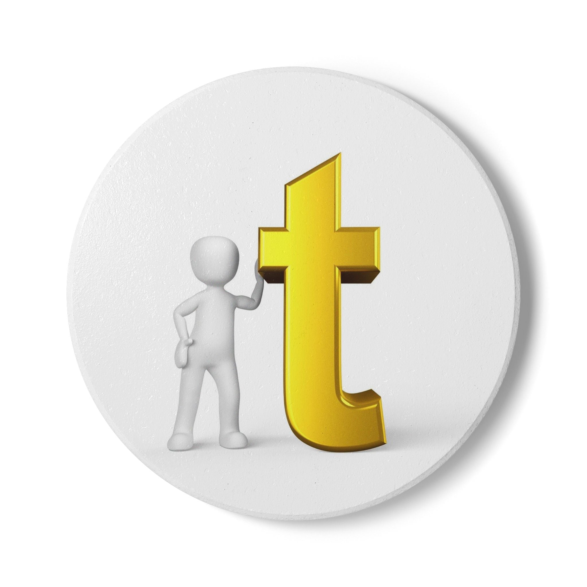 Gold Letter T with Figure Ceramic Coaster | Monogram Initial T coaster