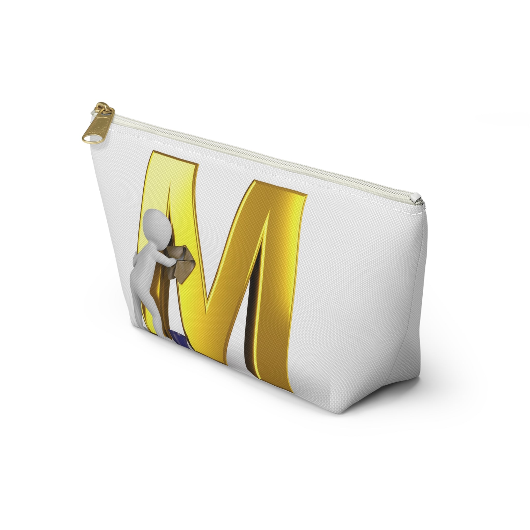 Gold Letter M with Painter Figure Accessory Pouch | Monogram Makeup Bag