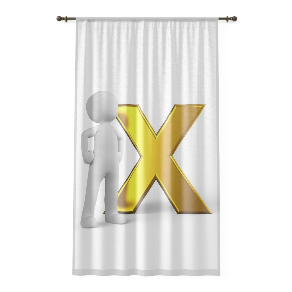 Gold X Letter with 3D Figure Window Curtain | Modern Alphabet Decor
