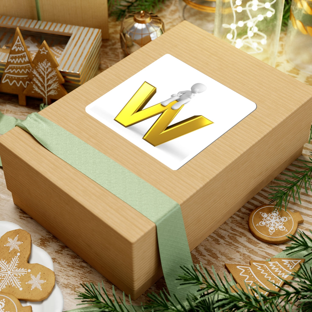 Gold Letter W with Sitting Figure Sticker | Kiss-Cut Sticker