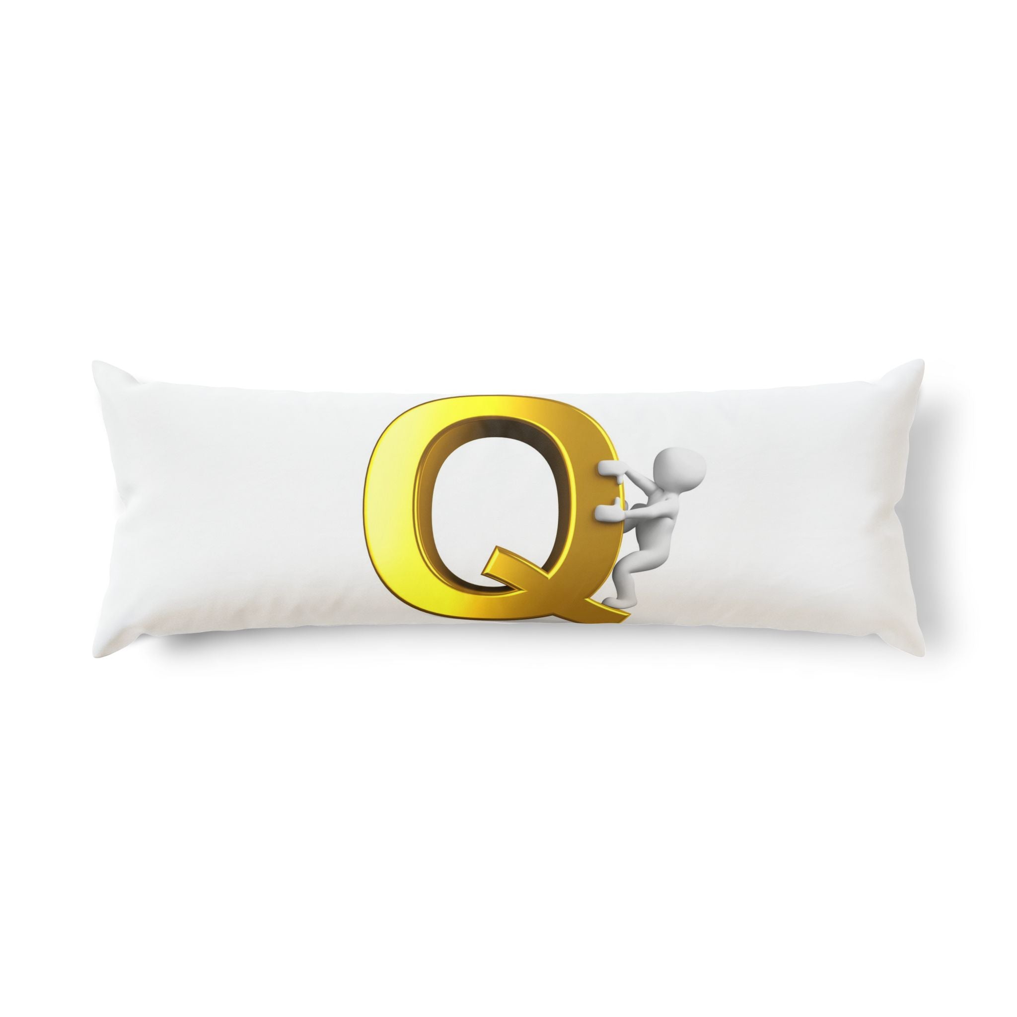Gold Letter Q with Climbing Figure Body Pillow | Monogram Initial Pillow