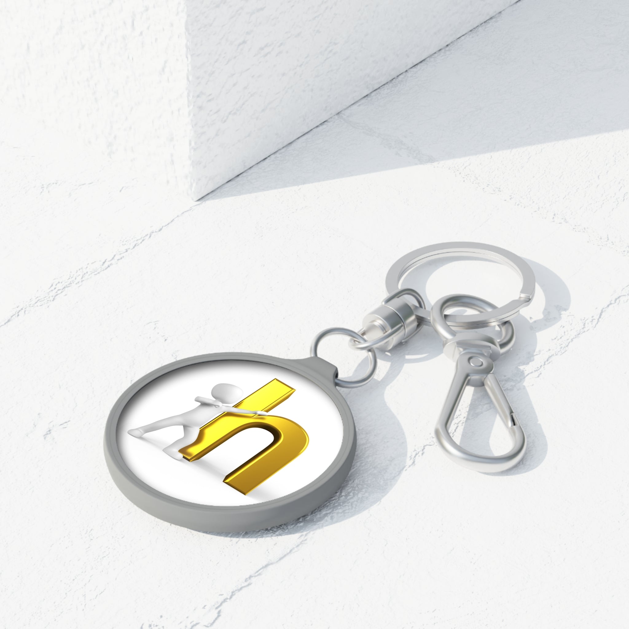 Golden Letter H with Figure Keyring Tag | Initial H Keychain