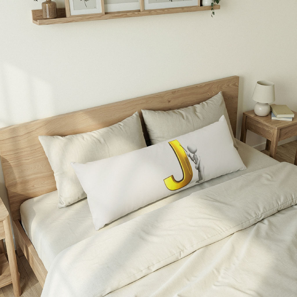 Gold Letter J with 3D Figure Body Pillow | Monogram Letter J Pillow