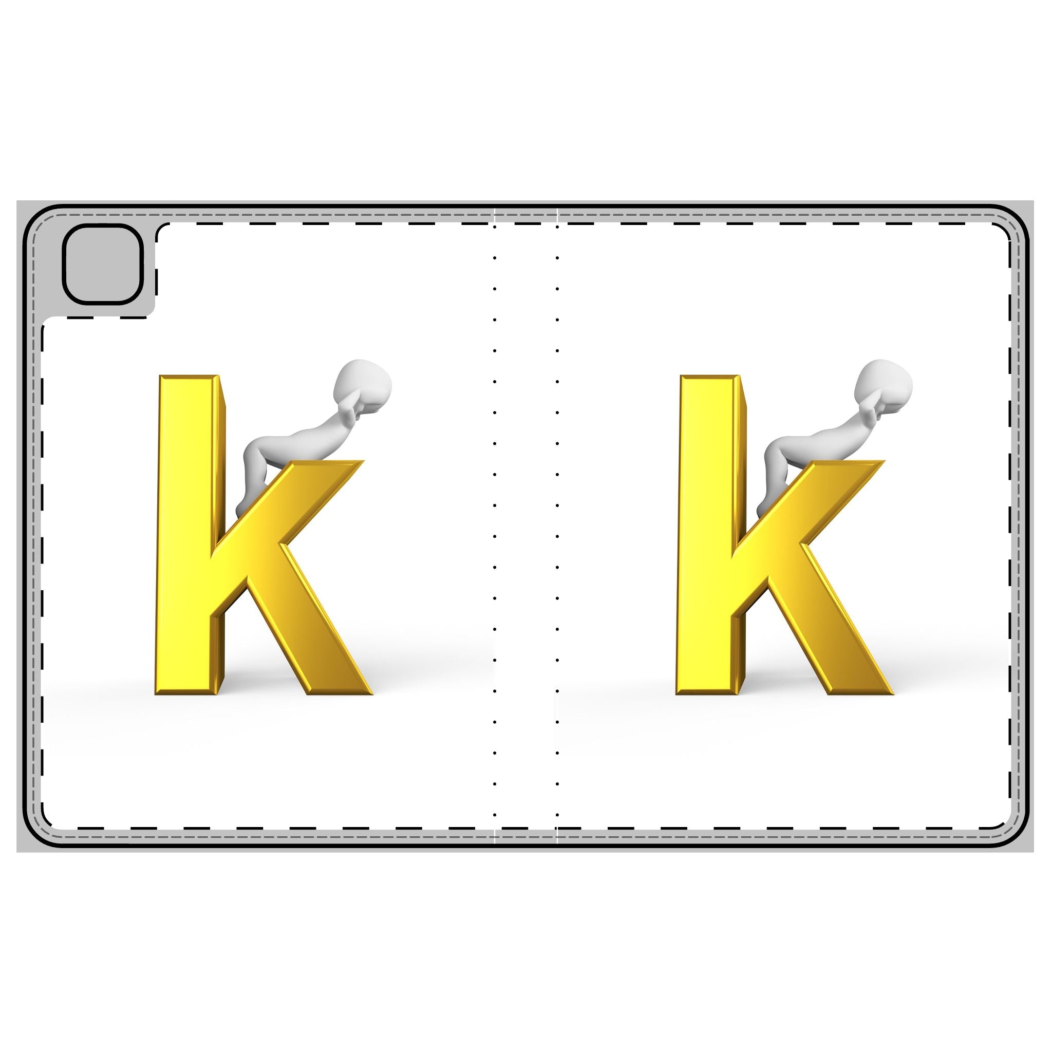 Yellow 3D Letter K Character Tablet Folio Case | Alphabet Initial K