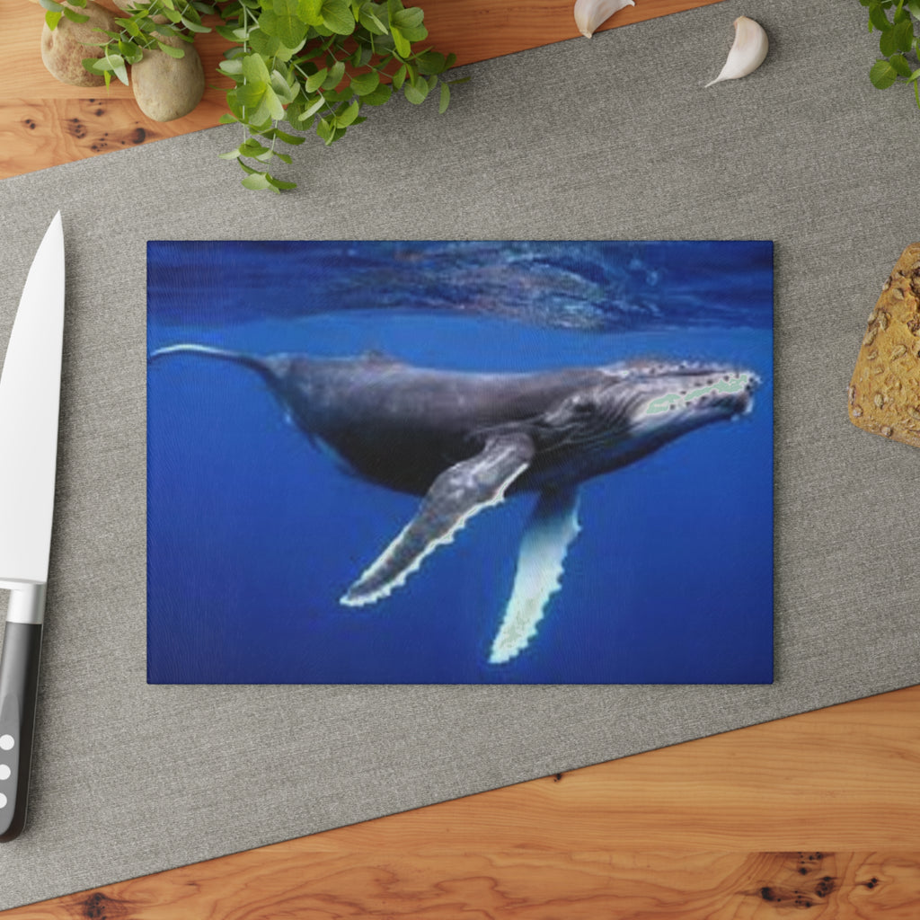 Humpback Whale Ocean Photo Glass Cutting Board | Marine Kitchen Decor