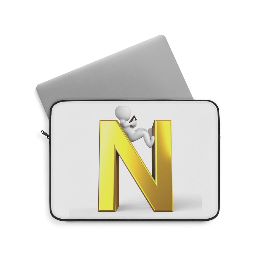 Gold 3D Letter N with Character Laptop Sleeve | Monogram Initial N