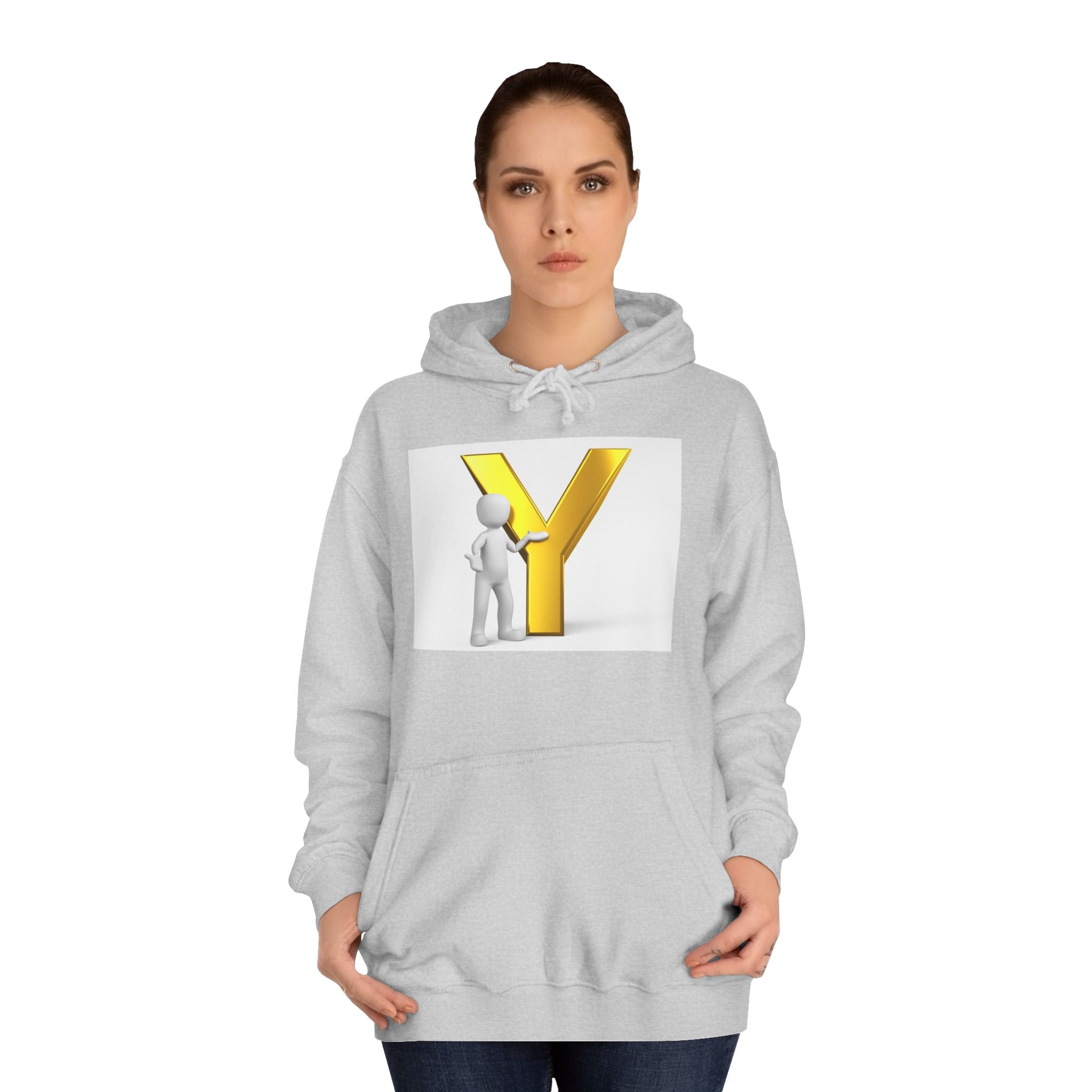 3D Gold Letter Y with Figure Hoodie | Initial Monogram Sweatshirt