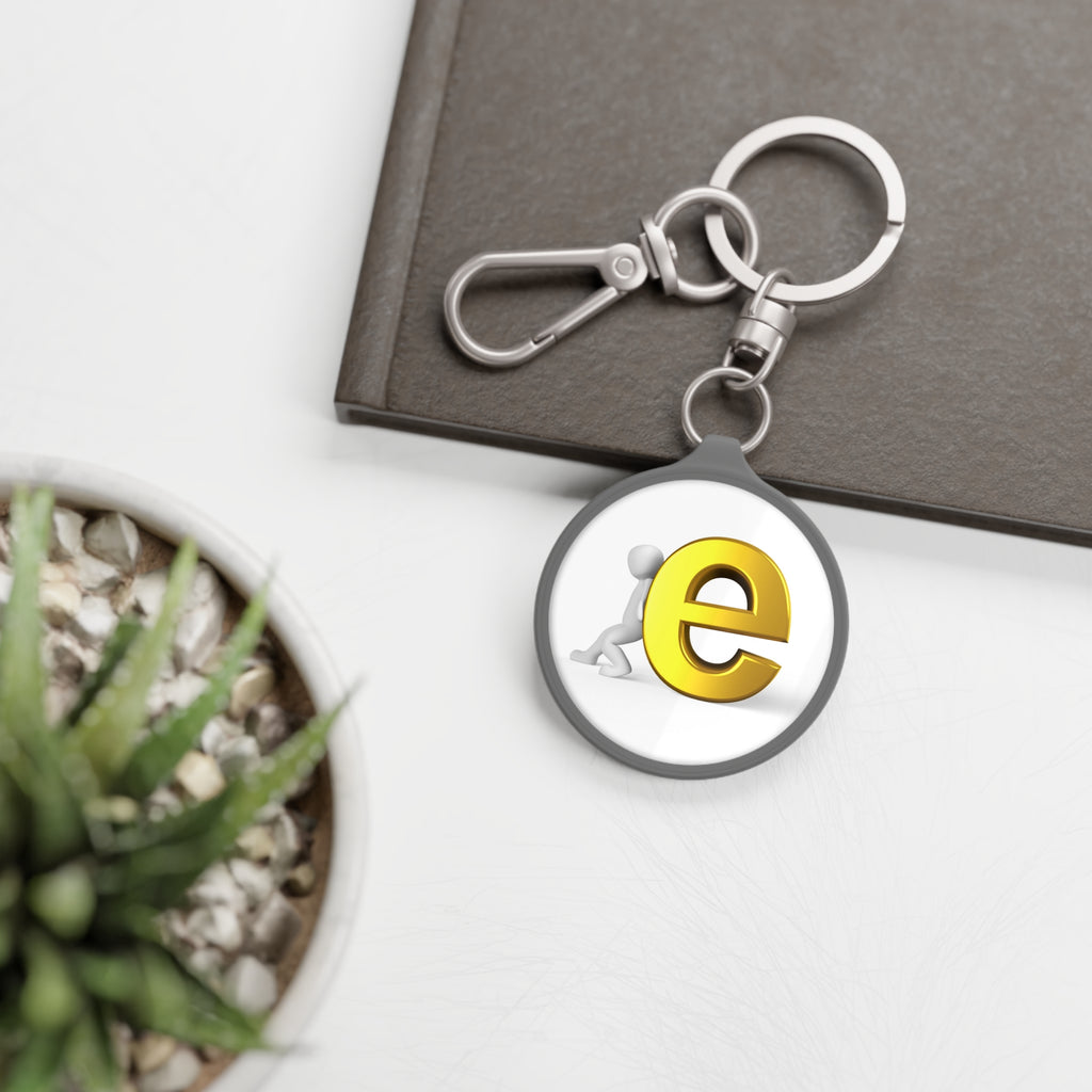 3D Gold Letter e Keyring Tag | Round Metal Keychain