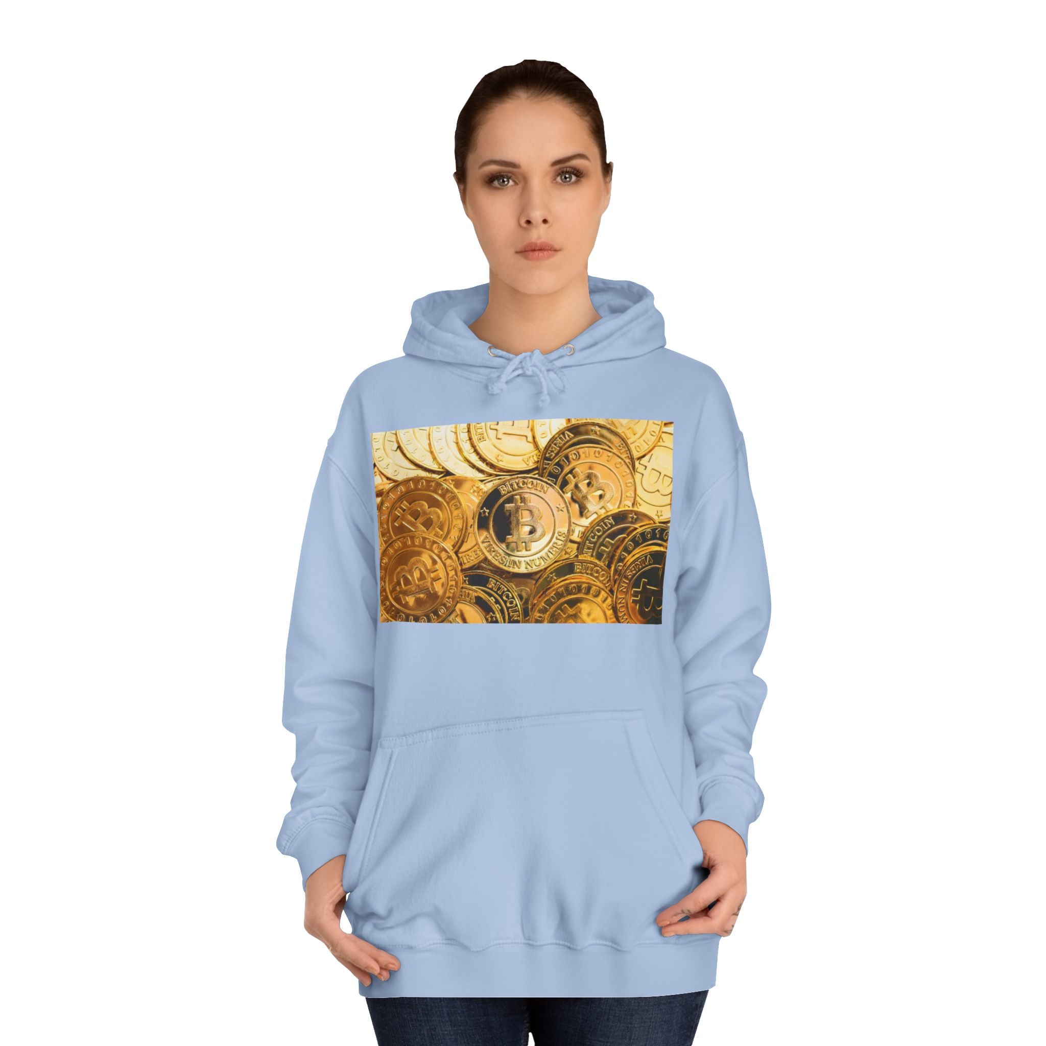 Golden Bitcoin Coins Hoodie | Crypto Cryptocurrency Crypto Art, Digital Currency Apparel