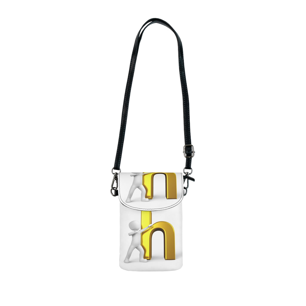 3D Figure Pushing Gold Letter H Small Cell Phone Wallet | Crossbody Phone Pouch