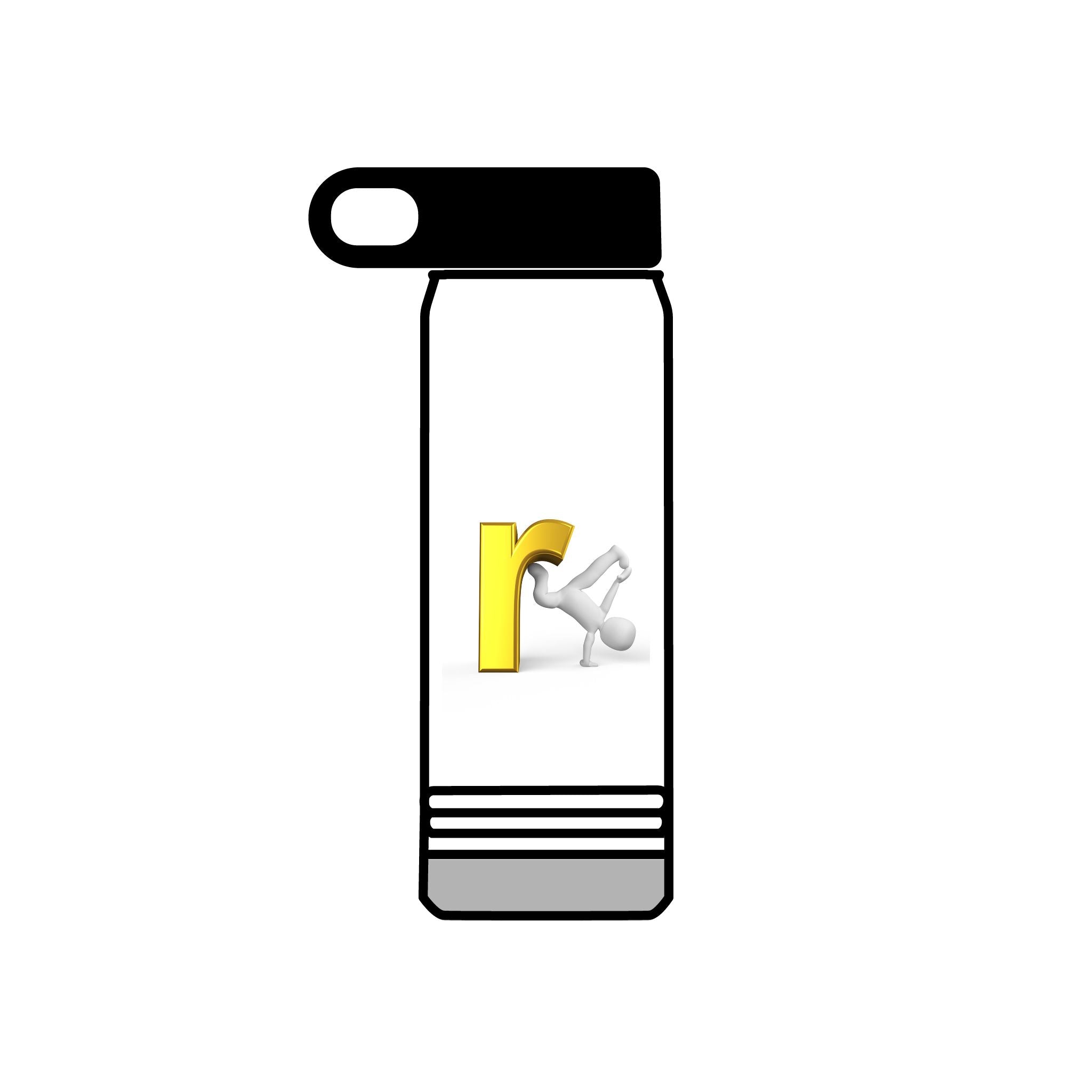 Yellow Letter R with Cartoon Figure Water Bottle | 20oz Insulated Stainless