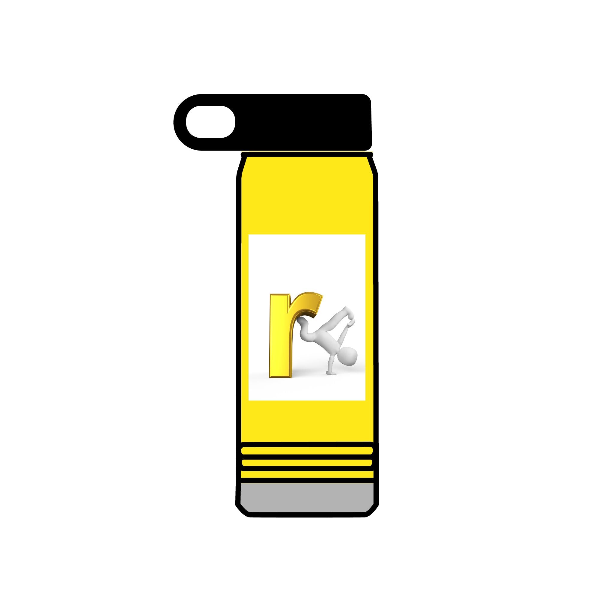 Yellow Letter R with Cartoon Figure Water Bottle | 20oz Insulated Stainless
