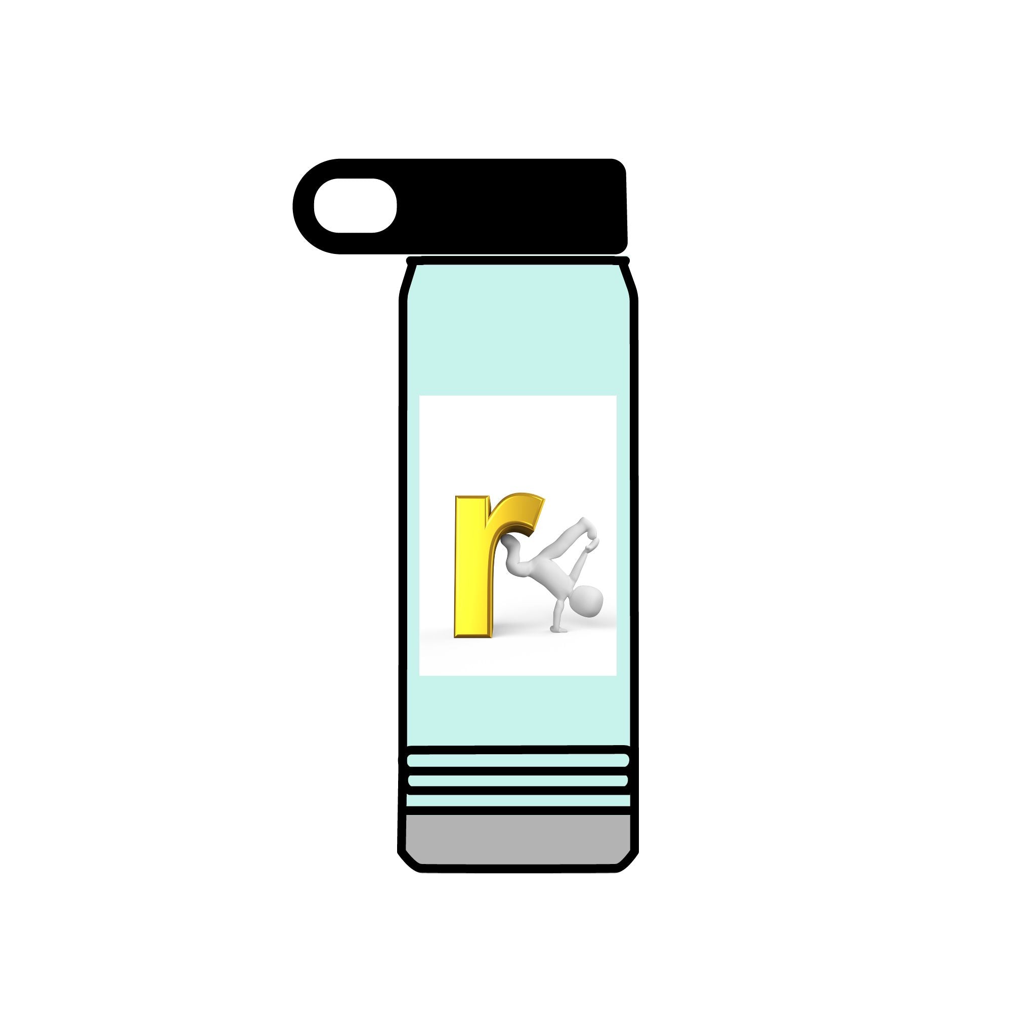 Yellow Letter R with Cartoon Figure Water Bottle | 20oz Insulated Stainless