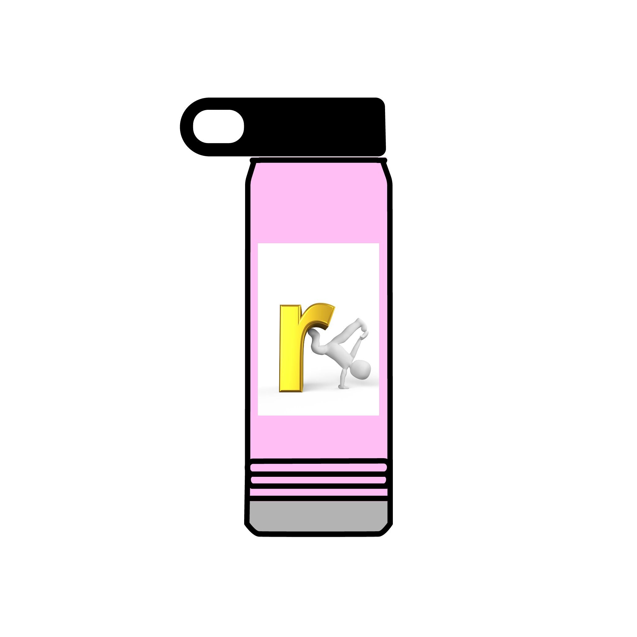 Yellow Letter R with Cartoon Figure Water Bottle | 20oz Insulated Stainless