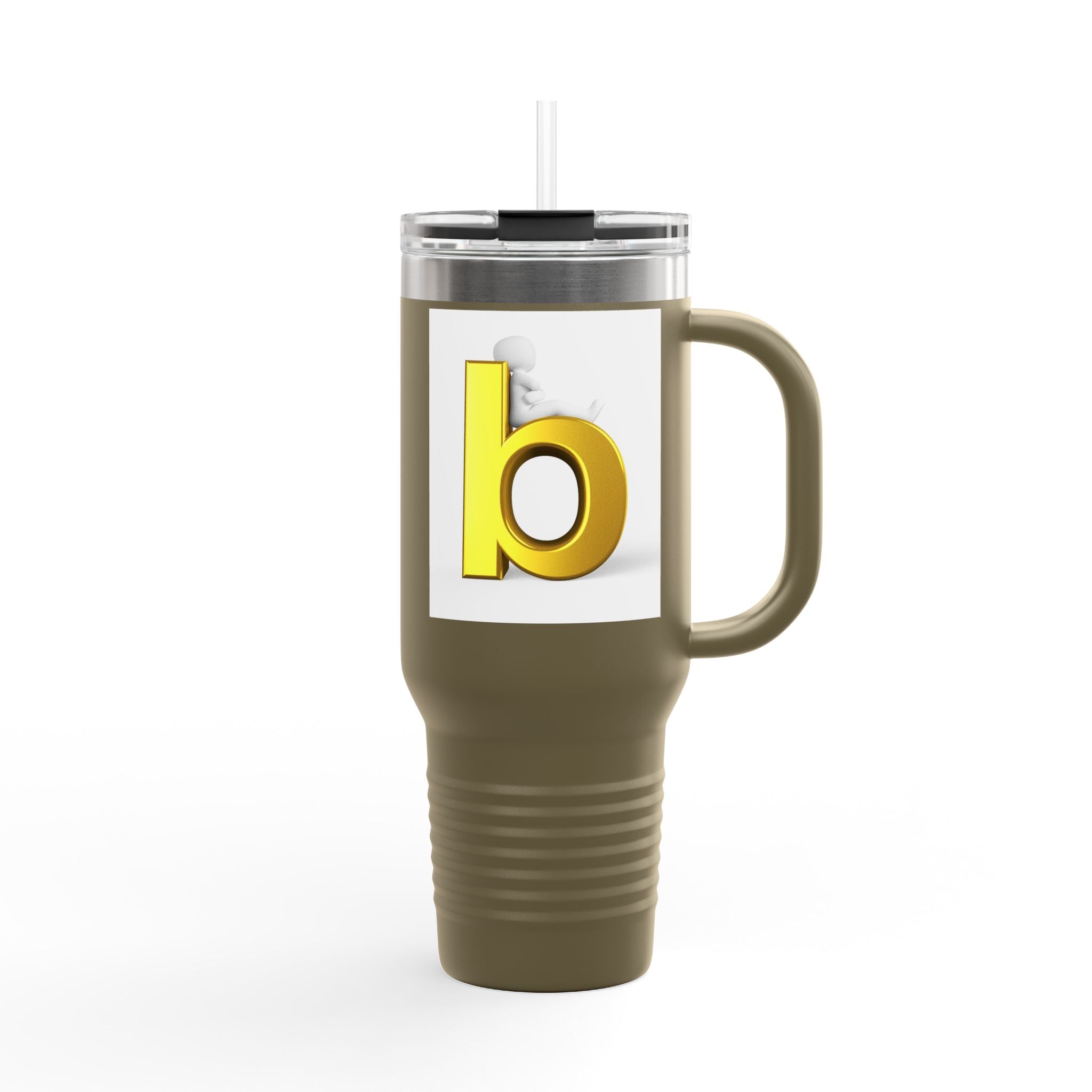 Gold 3D Letter B Travel Mug | 40oz Insulated Tumbler with Handle