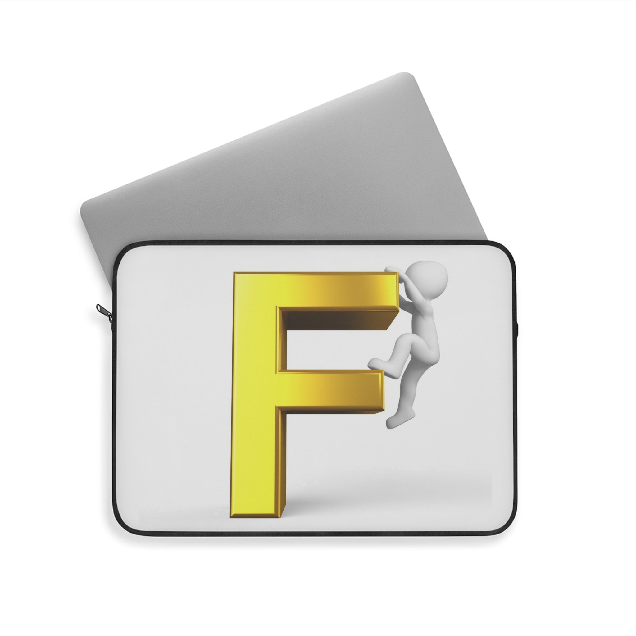 Climbing Stick Figure on Gold Letter F Laptop Sleeve | Monogram Initial F