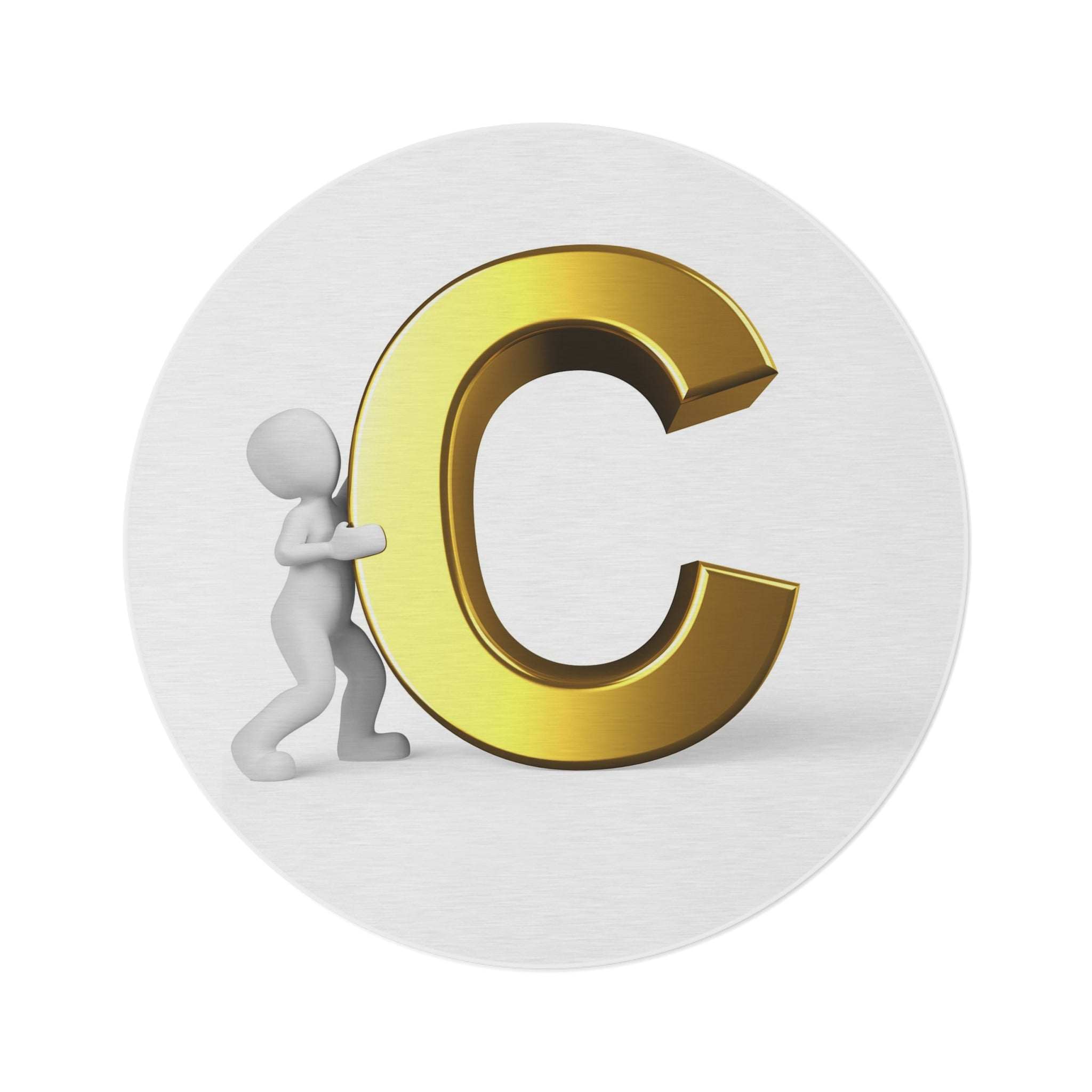 Gold Letter C with Figure Round Rug | Monogram Initial Decor