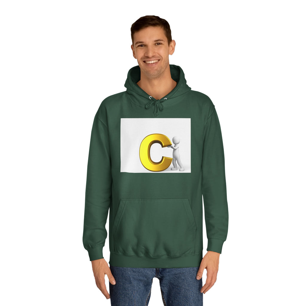 3D Yellow Letter C with Character Hoodie | Initial Monogram Sweatshirt