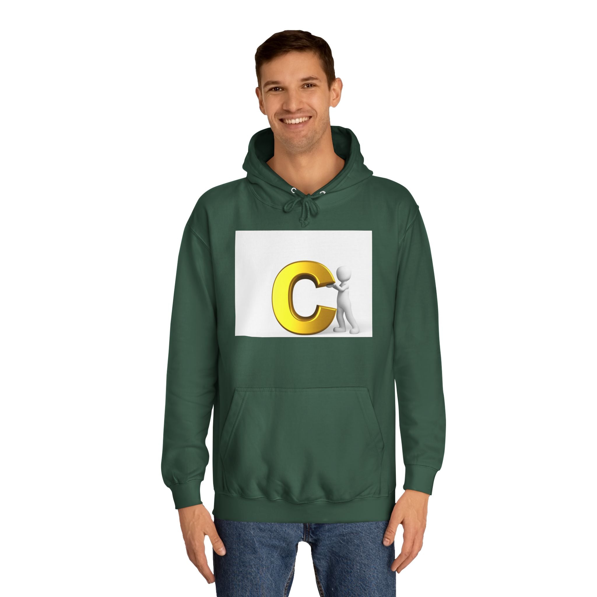 3D Yellow Letter C with Character Hoodie | Initial Monogram Sweatshirt