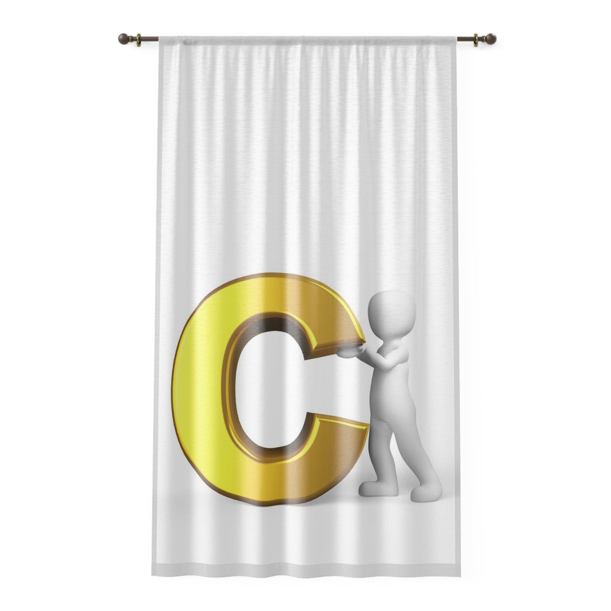 Gold Letter C with 3D Figure Window Curtain | Monogram Initial Home Decor