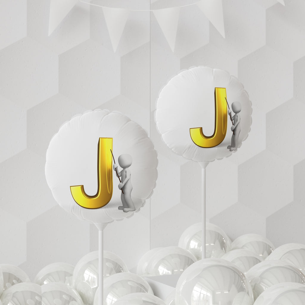 Gold Letter J with Figure Balloon 11" Round Balloon