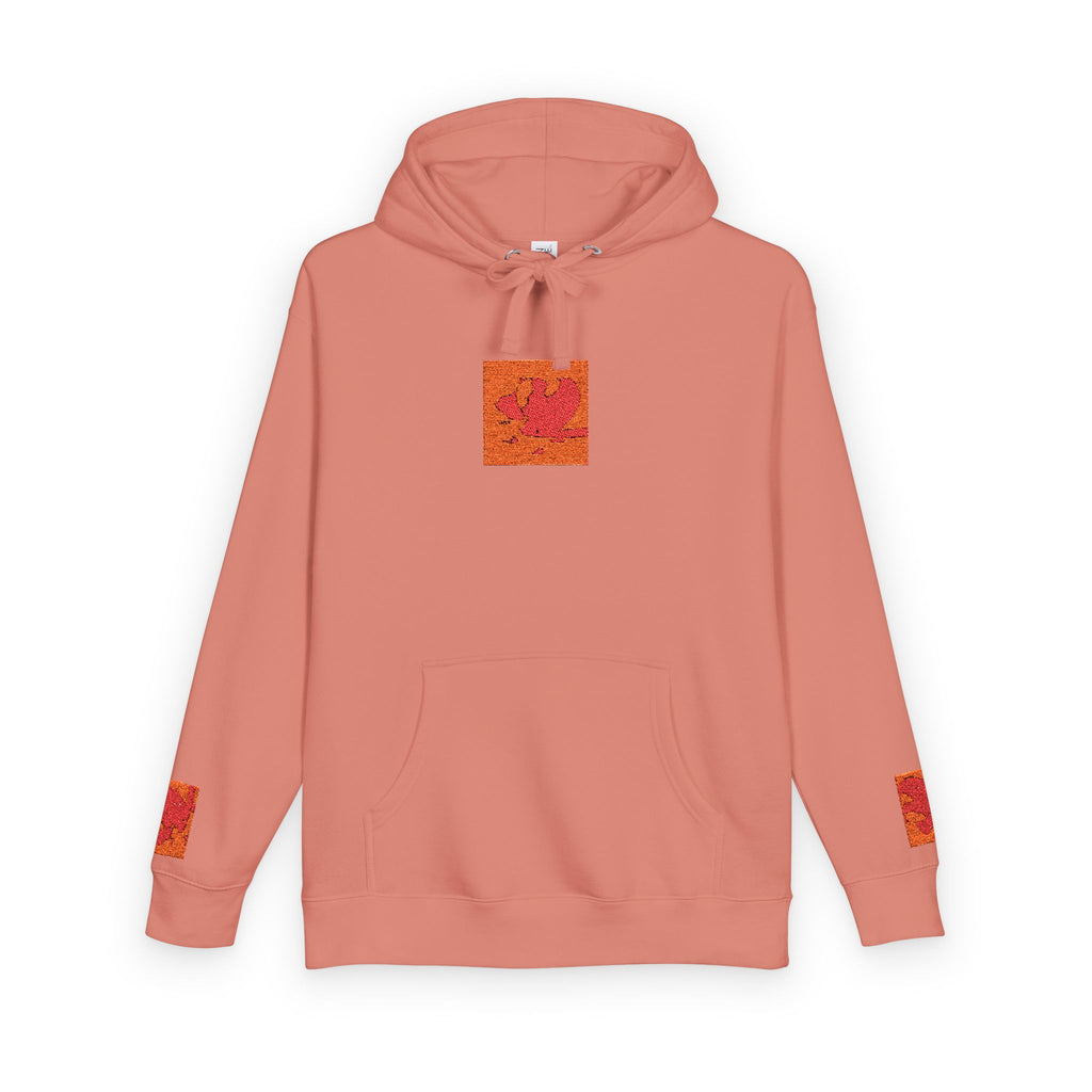 Orange Phoenix Pixel Art Hoodie | Square Chest & Sleeve Patch