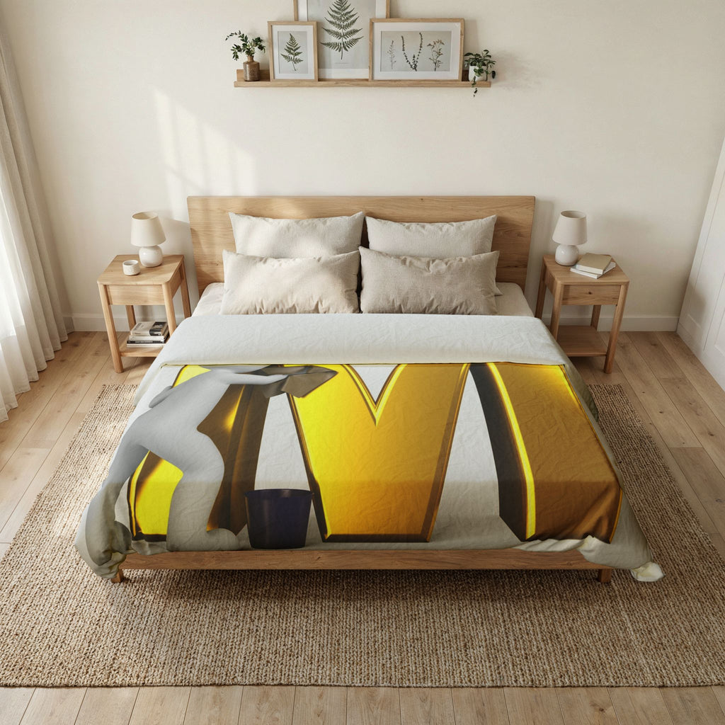 Gold Letter M with Painter Duvet Cover | Monogram Initial Bedding