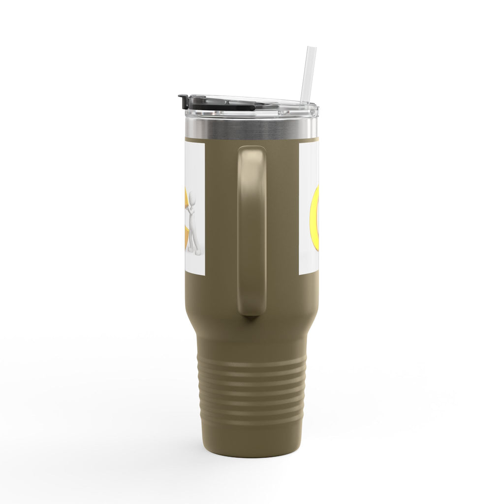 3D Character Leaning on Yellow Letter C Travel Mug | 40oz Insulated Tumbler