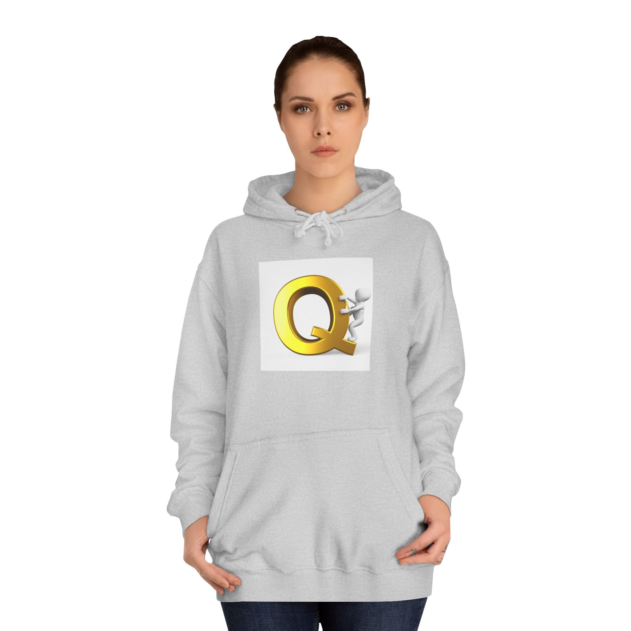 Golden Q Letter Hoodie | 3D Character Climbing Initial Sweatshirt