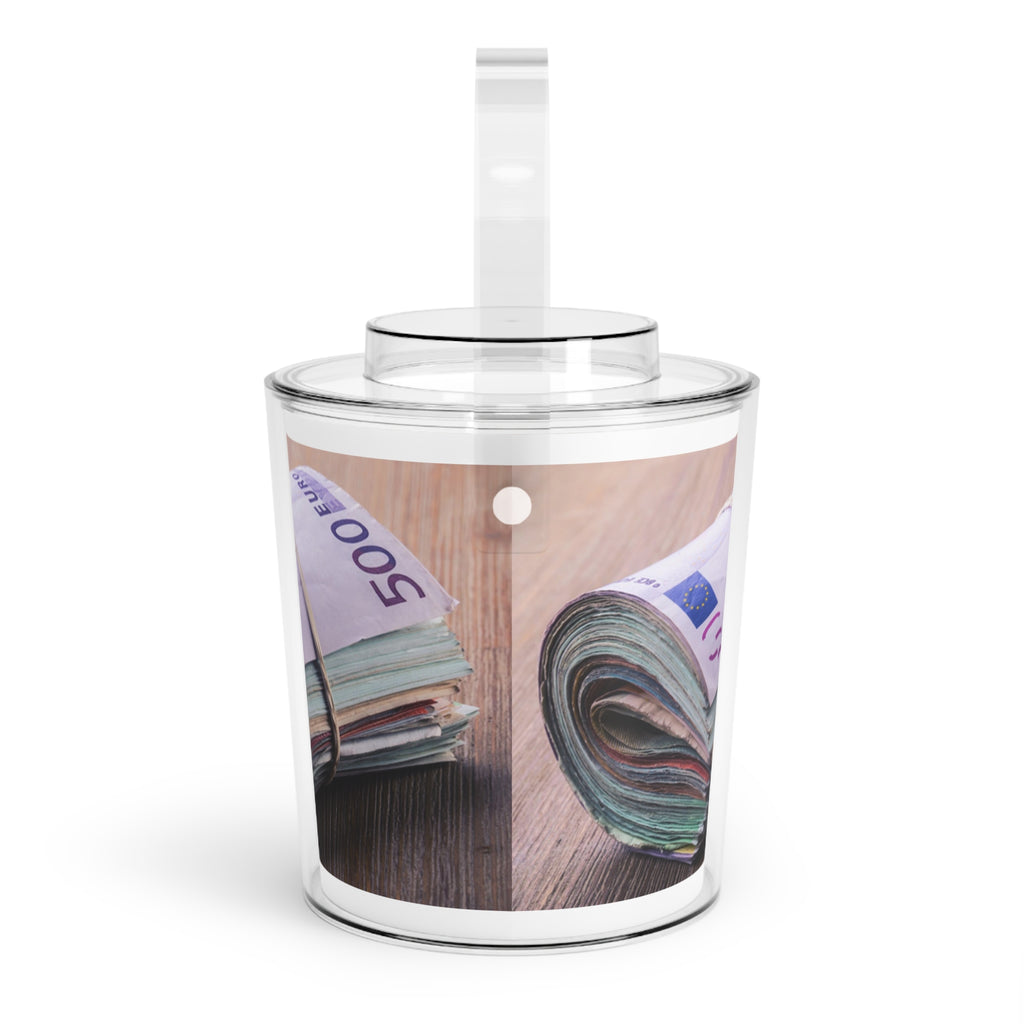 Stack of Euro Banknotes Ice Bucket with Tongs | Money Print Acrylic Ice Bucket