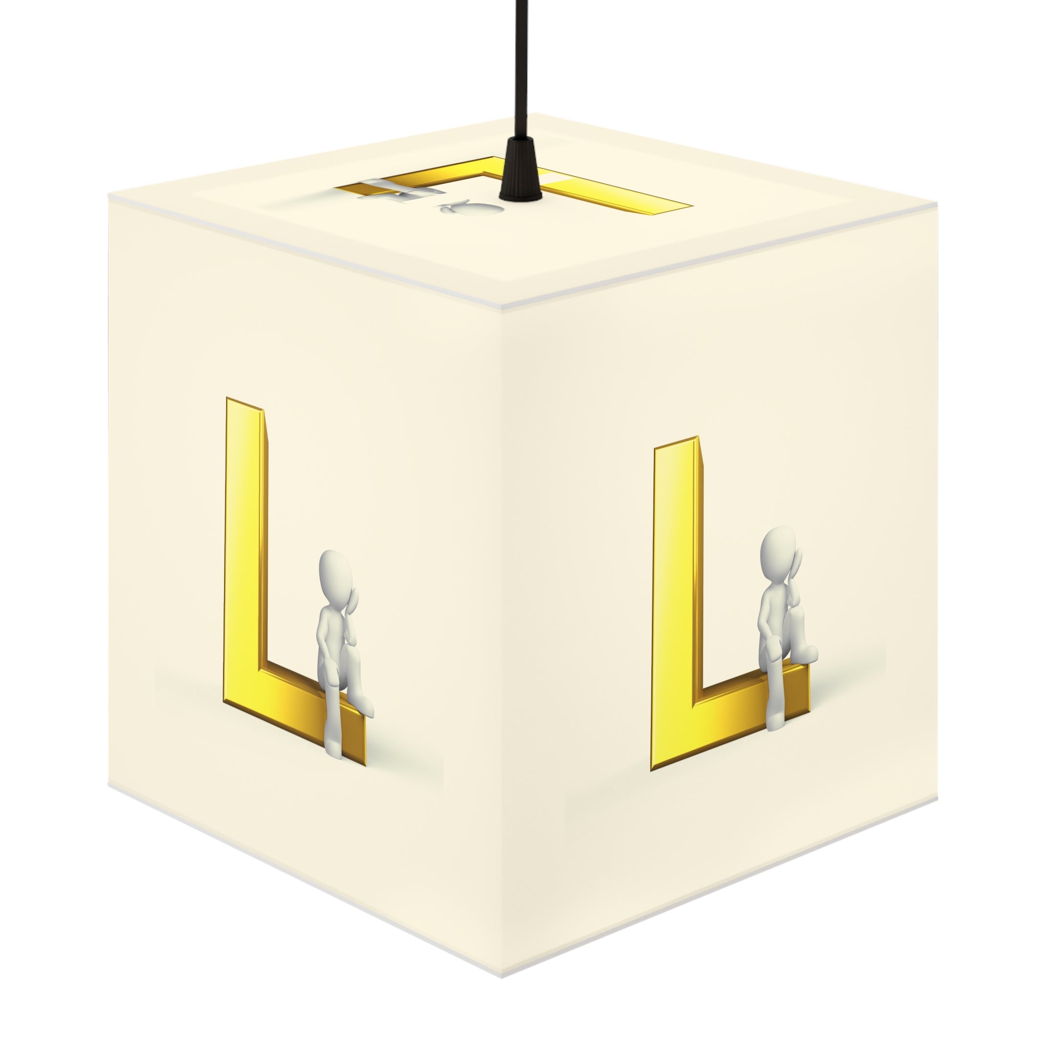 3D Stick Figure with Gold Letter L Light Cube Lamp | Modern Nursery Accent