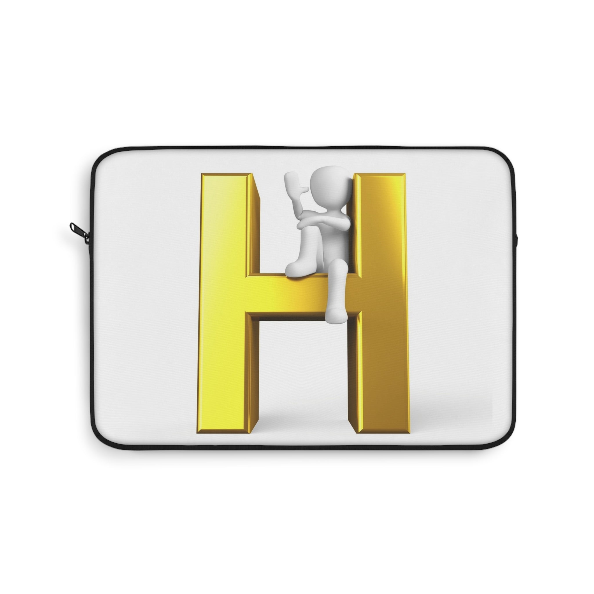 Housse d'ordinateur portable en 3D avec lettre H dorée et figurine d'escalade | Monogramme H