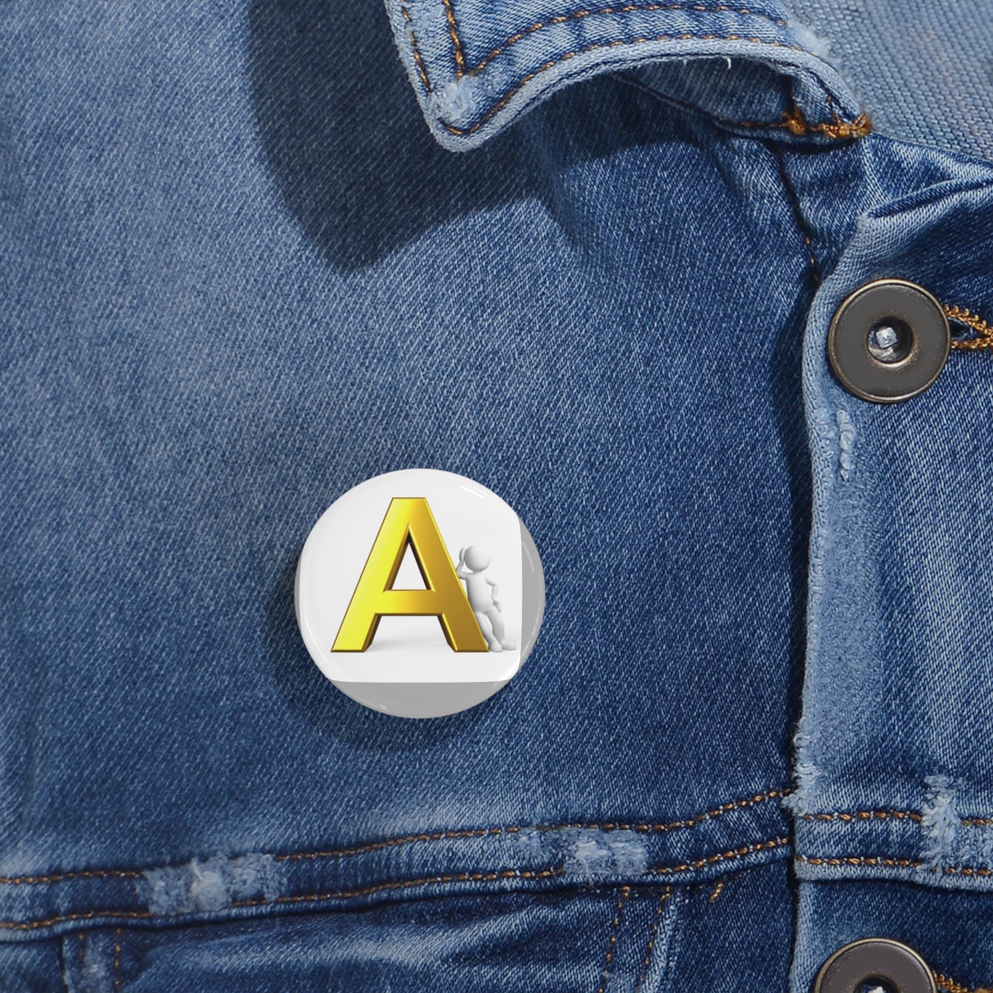 Yellow 3D Letter A Round Pin | Alphabet Initial Button Badge