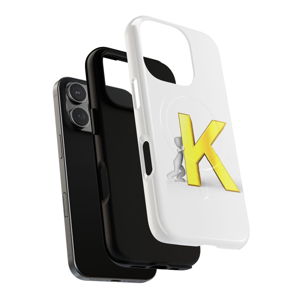 Yellow K Letter Phone Case | Tough Magnetic Case, Monogram Initial K