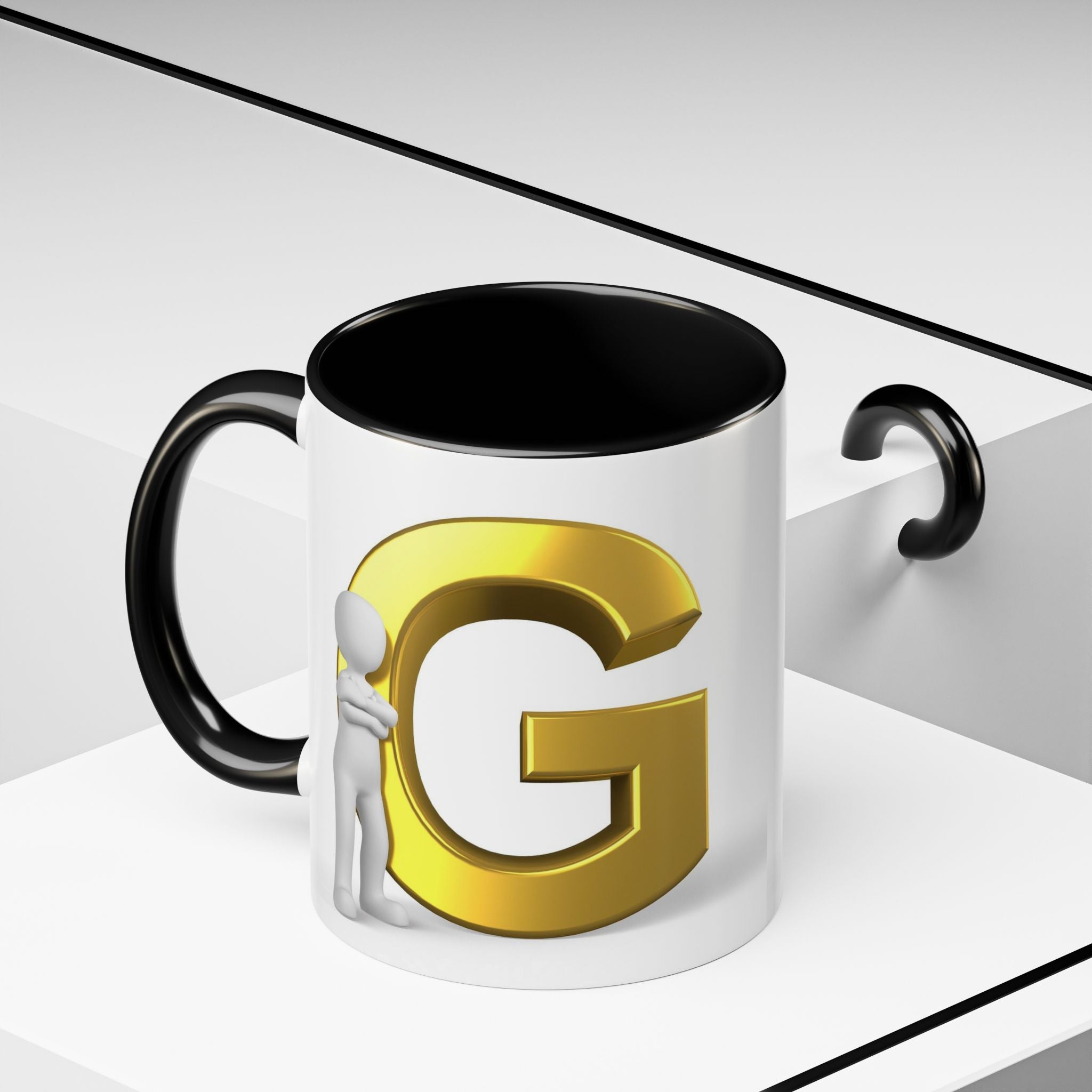Gold Letter G with 3D Figure Coffee Mug | Initial Monogram Accent