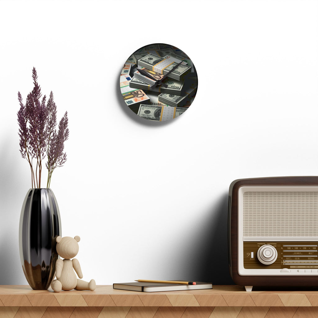 Stacks of Cash Acrylic Wall Clock | Money Stack Clock, Finance Decor