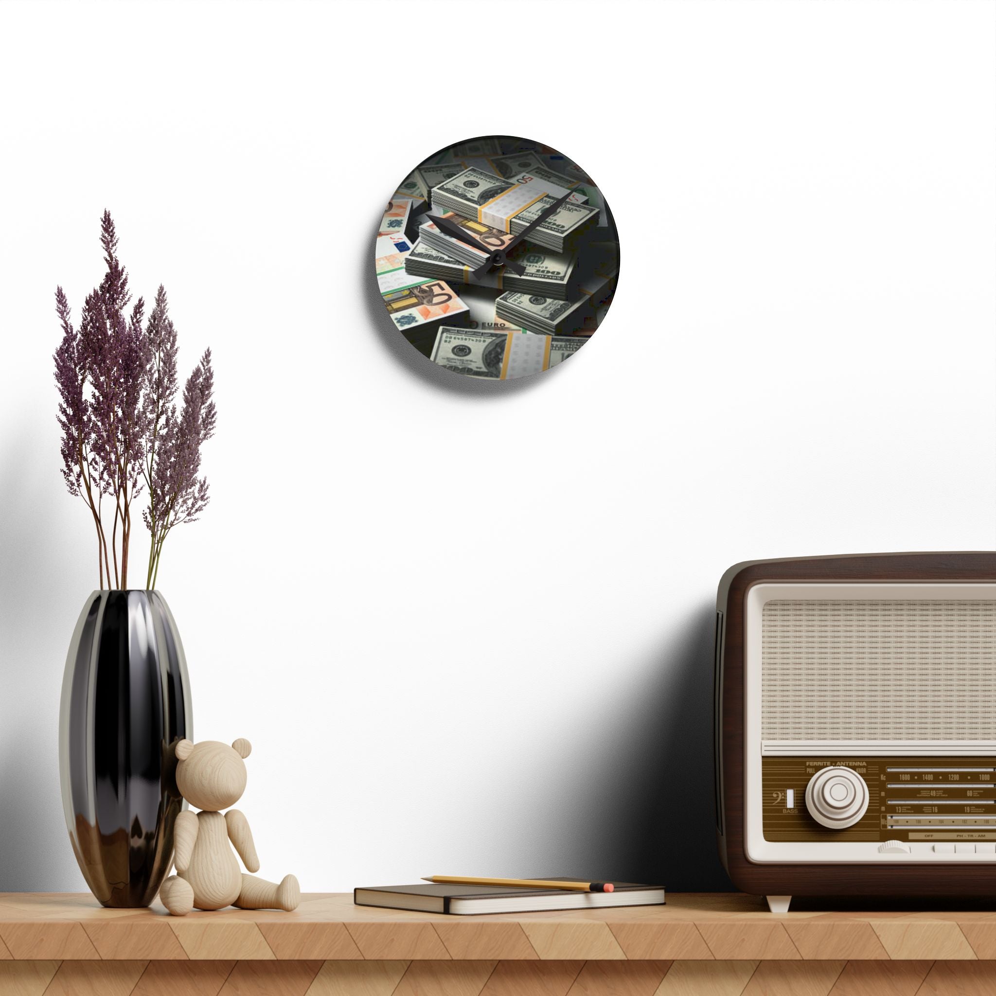 Stacks of Cash Acrylic Wall Clock | Money Stack Clock, Finance Decor