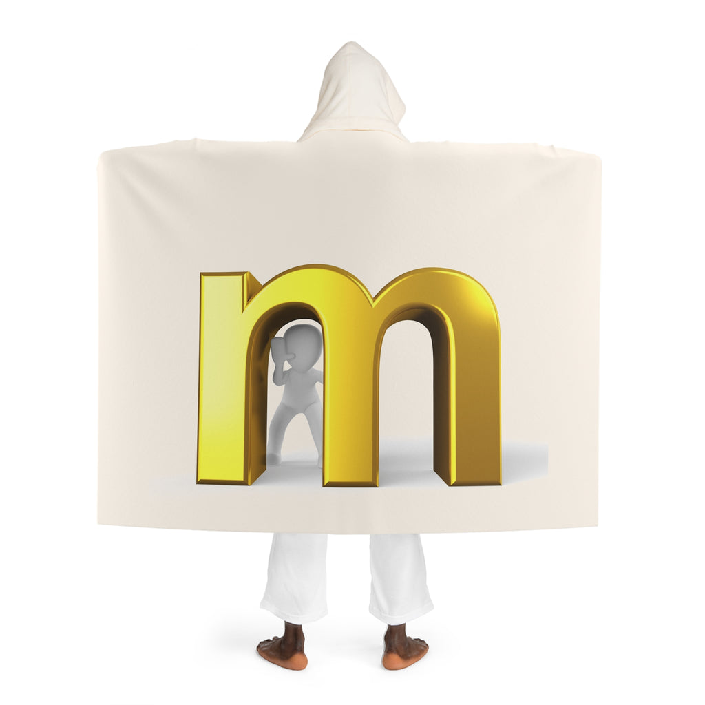 Cozy Hooded Sherpa Fleece Blanket | Gold Letter m With Figure