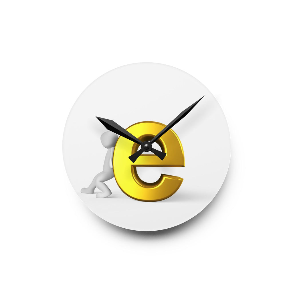 3D Gold Letter E with Figure Acrylic Wall Clock | Modern Alphabet Decor