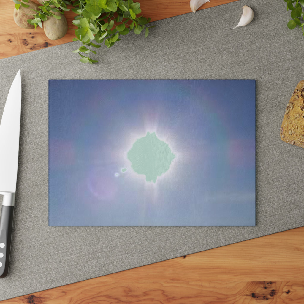 Bright Sunburst Glass Cutting Board | Sunlight Lens Flare Kitchen Decor
