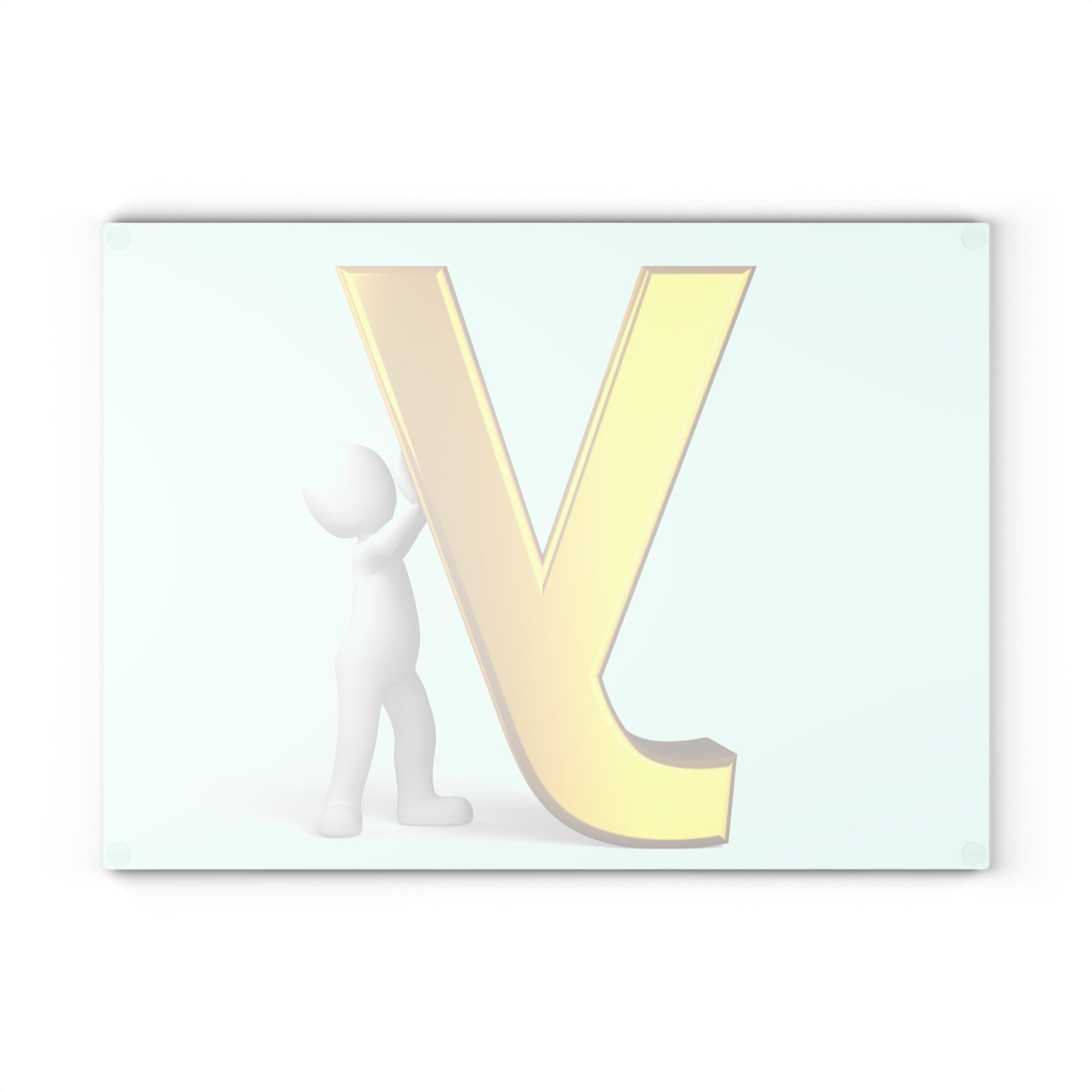 Yellow 3D Letter Y with Figure Glass Cutting Board | Alphabet Kitchen Décor