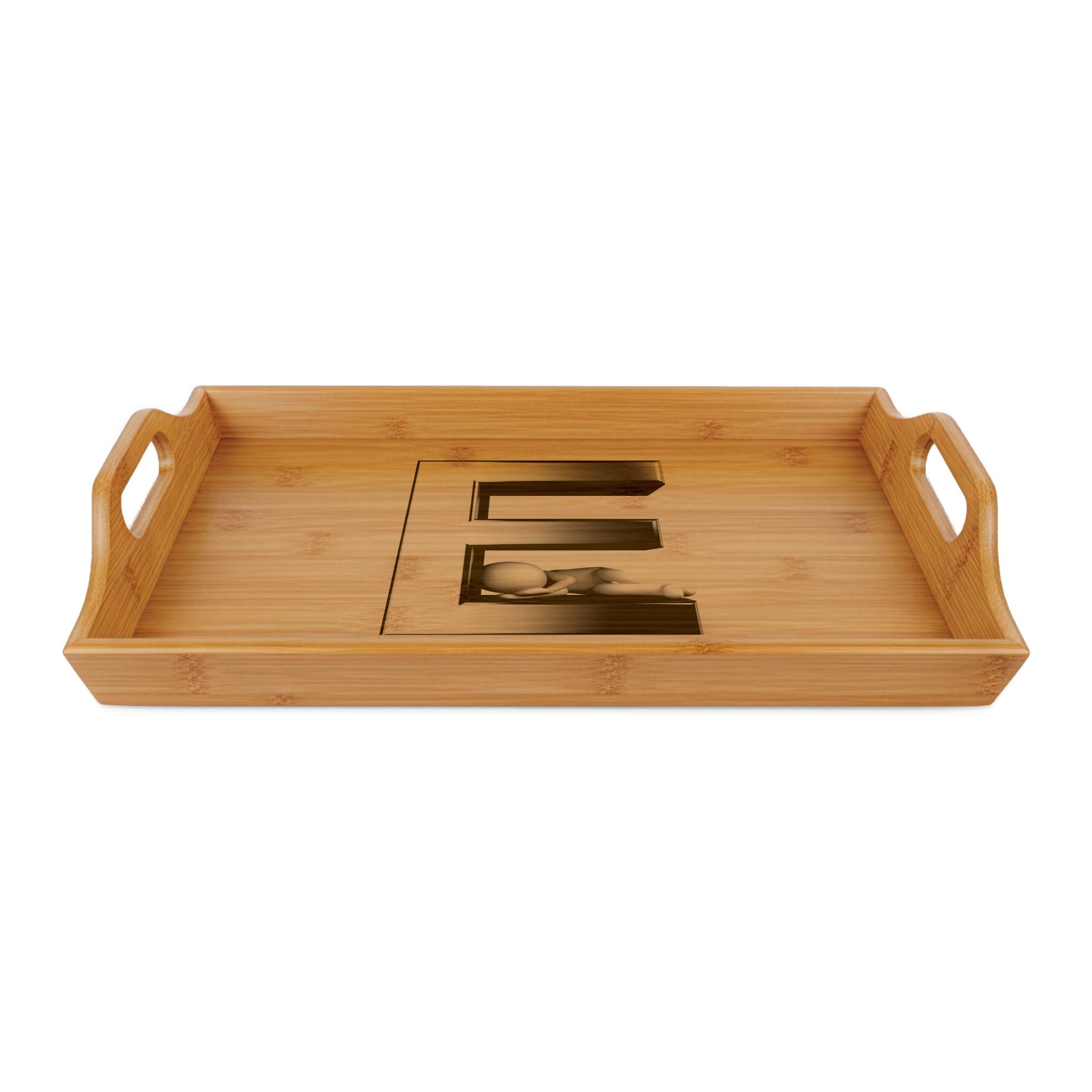 Engraved Letter E Bamboo Serving Tray | Monogram Initial Wooden Tray