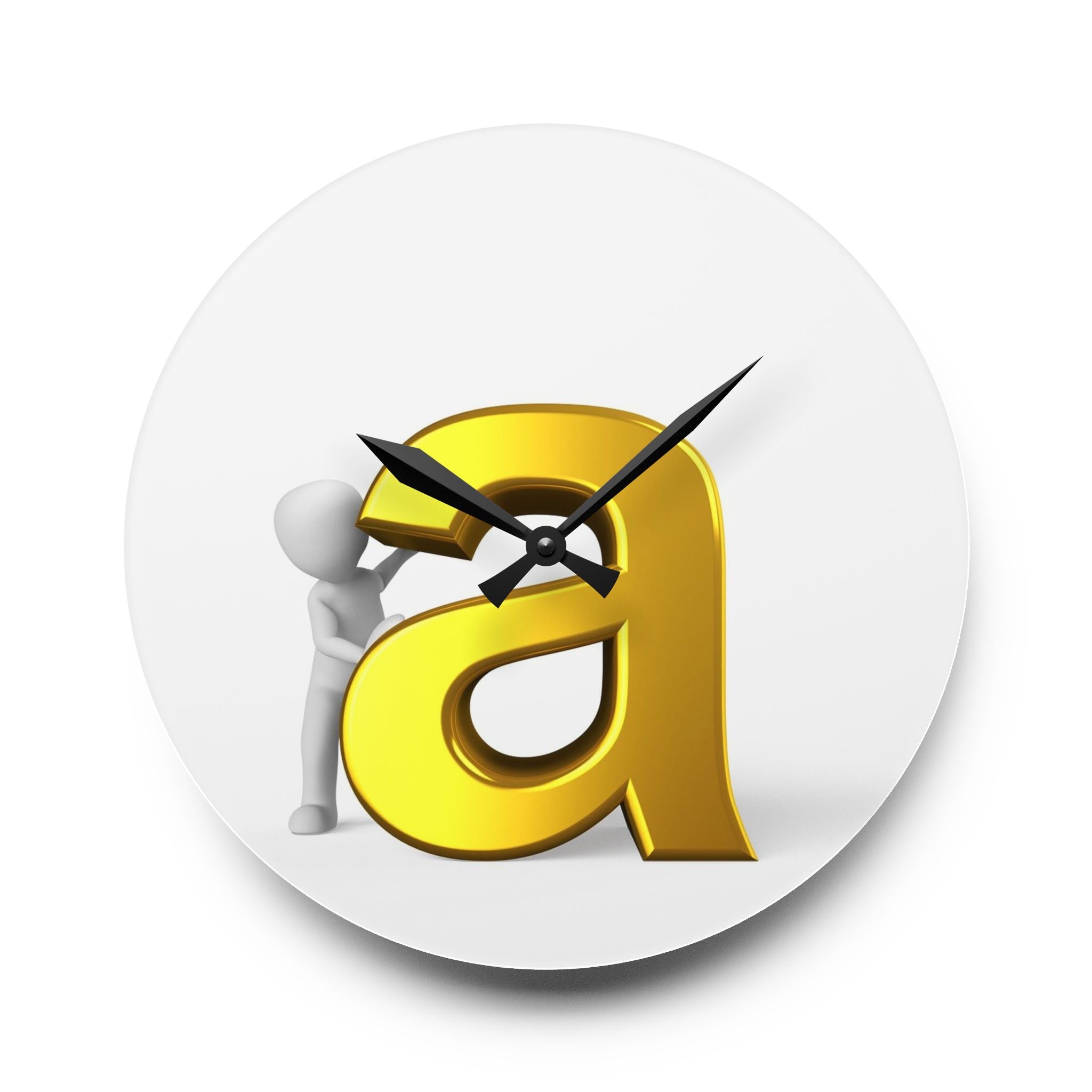 3D Gold Letter A with Character Acrylic Wall Clock | Modern Alphabet Decor