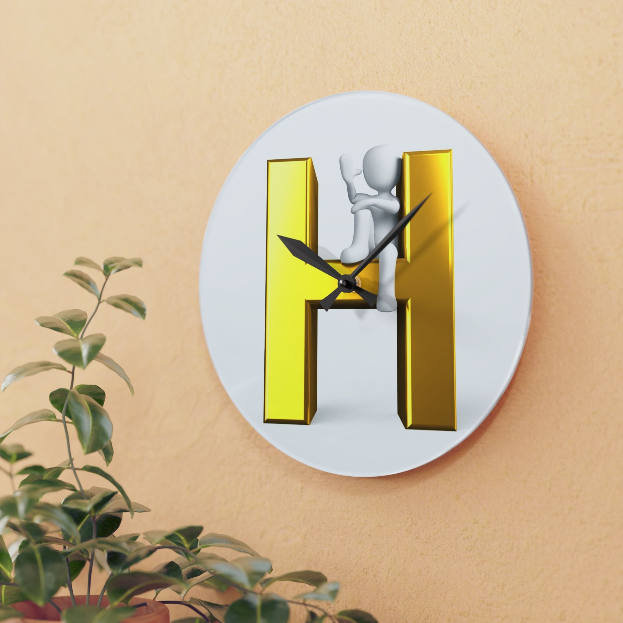 Gold 3D Letter H Clock Acrylic Wall Clock | Initial H Decor