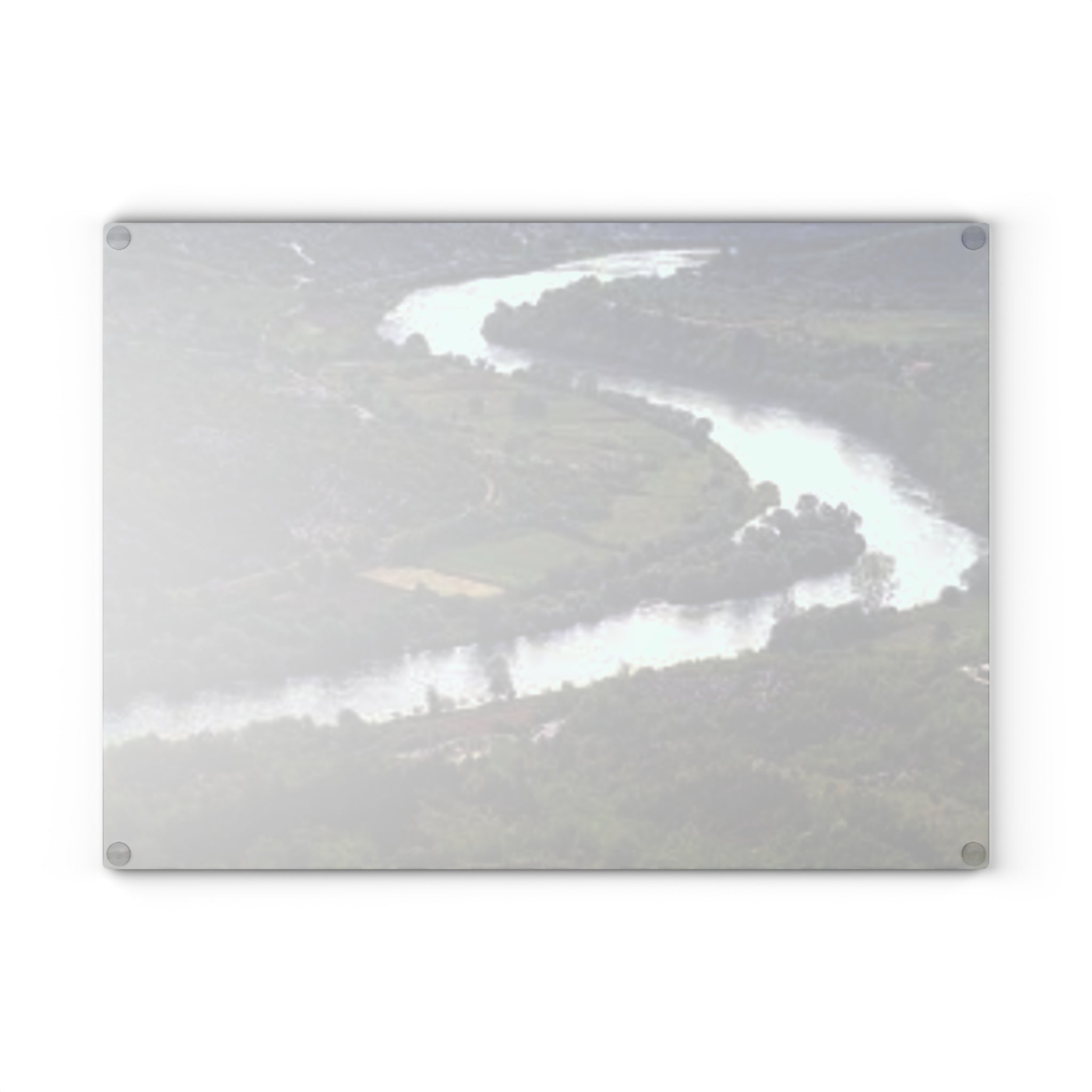 River Bend Landscape Glass Cutting Board | Scenic Aerial River View